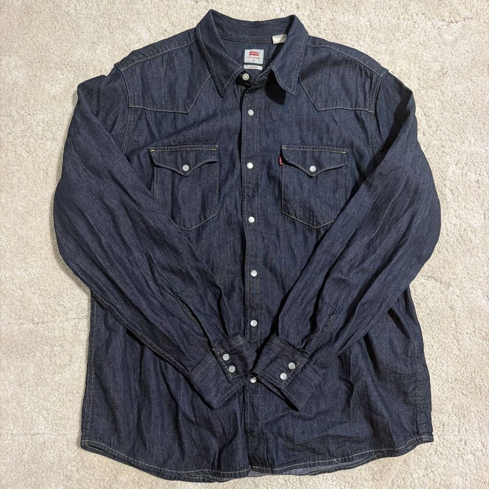 Levi’s Denim Pearl snap shirt XL indigo Dark Blue Wash Long Sleeve